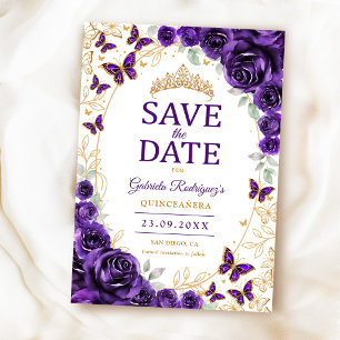 Save The Date Quinceanera Fleur Or Pourpre