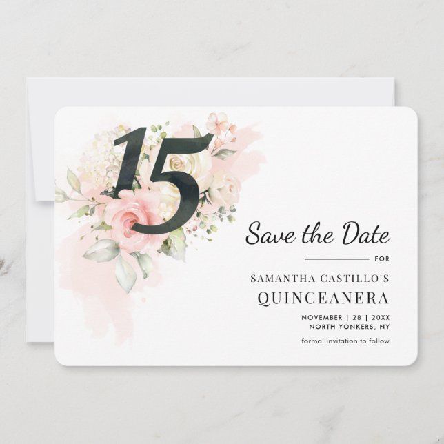 Save The Date Quinceanera Floral 15e anniversaire (Devant)