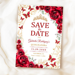 Save The Date Quinceañera Florale Or Rouge