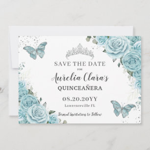 Save The Date Quinceanera Florale Turquoise Douce 16 papillons