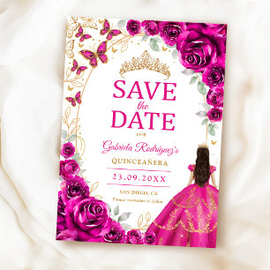 Save The Date Quinceanera Fuchsia Rose Gold Floral