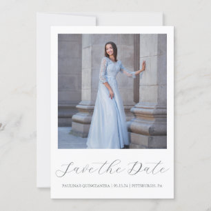 Save The Date Quinceanera gris minimal photo Calligraphie simple