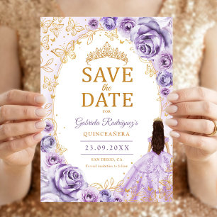 Save The Date Quinceanera lilas violet or floral