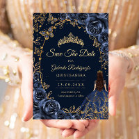 Quinceanera Navy Or Roseaux Papillons Dorés