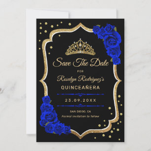 Save The Date Quinceanera - Noir Bleu Royal Or