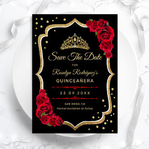 Save The Date Quinceanera - Noir Rouge Or