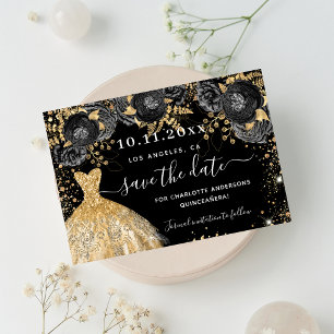 Save The Date Quinceanera robe or noir flores glamour