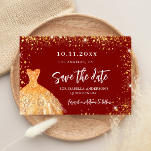 Save The Date Quinceanera robe rouge or parties scintillant