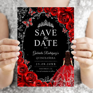 Save The Date Quinceanera Rouge Argent Noir