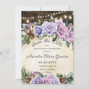 Save The Date Quinceañera Rustique Violet Floral Enchantée Forêt