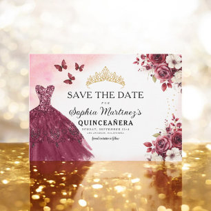 Save The Date Quinceanera Sauvez la date Floral Bourgogne