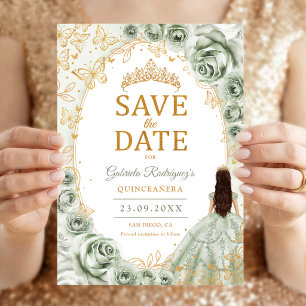 Save The Date Quinceanera Vert Sauge Or Floral
