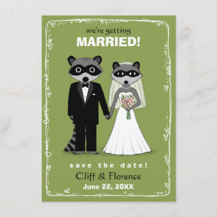 Save The Date Raccoons Mariage Enregistrer la date Vert