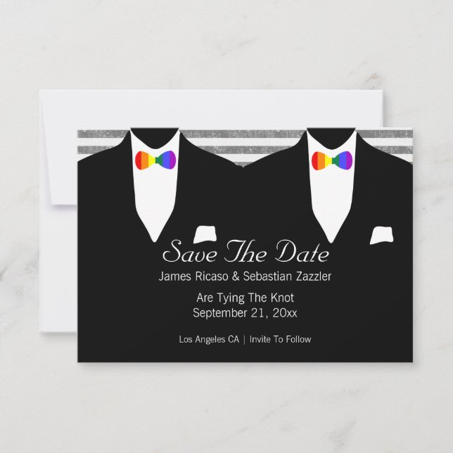 Save The Date Rainbow Bow Cravate Gay Enregistrer le Mariage de  (Devant)