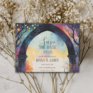 Save The Date Rainbow Forest Castle Arch Pagan Handfasting