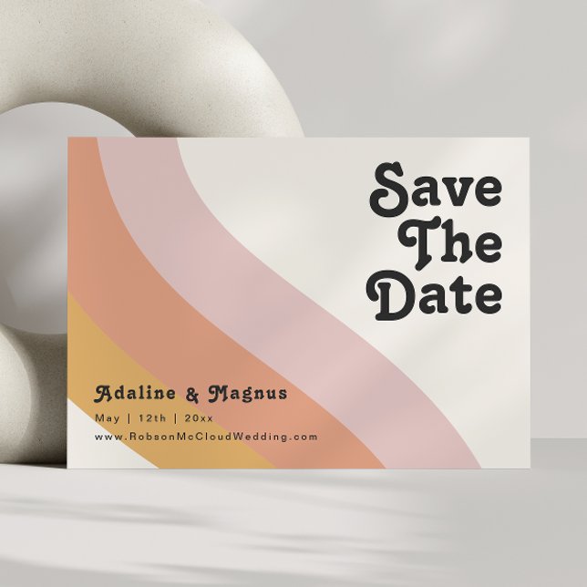 Save The Date Rainbow Horizontal des années 70 modernes Enregist (Créateur téléchargé)