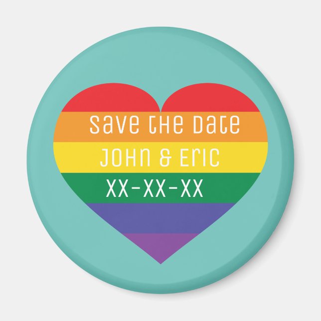 Save the date rainbow pride heart magnet (Front)