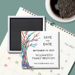 Save The Date Rainbow Tree Family Reunion Magnet<br><div class="desc">Ask your family to Save the Date for their Family Reunion with this stylish magnet. It features a colourful family tree which was originally made in glass mosaic. Easily customizable with your details. Use the Customize Further option to change the text size, style or colour if you wish. Because we...</div>