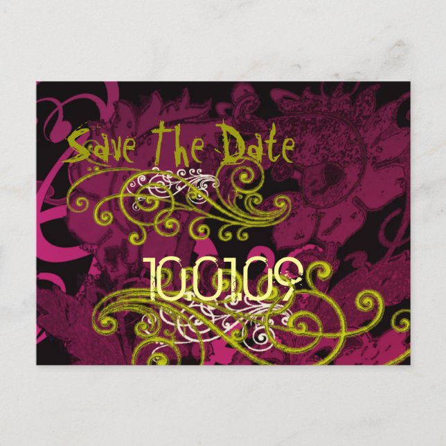 Save the Date- Rasberry Floral Dis... - Customized Announcement Postcard (Front)