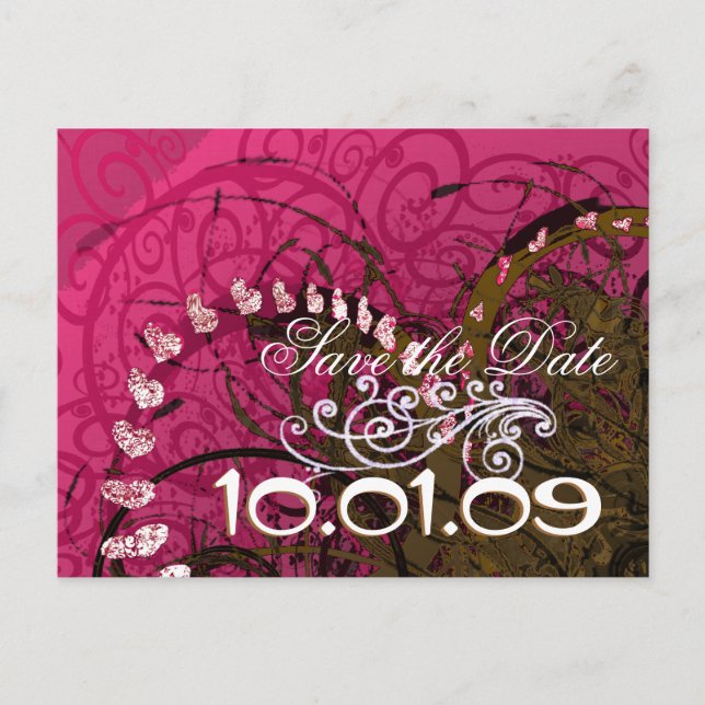 Save The Date Rasberry Hearts - Announcement Postcard (Front)