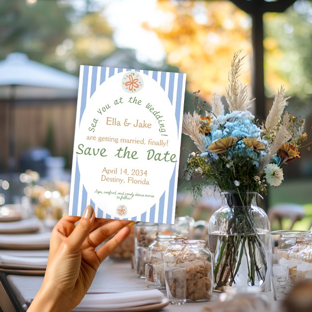 Save The Date Rayures bleues côtières, Sauvegarder la date (Créateur téléchargé)