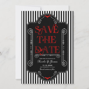 Save The Date Rayures noires et blanches Rouge Gothique Chauve-s