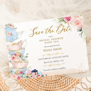 Save The Date Réception de Mariage Élégante avec Thè à la Fleur