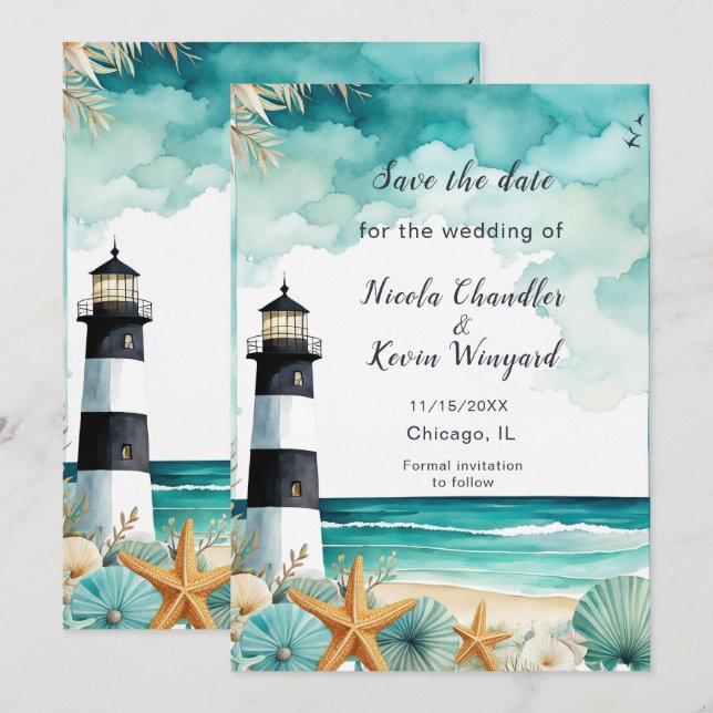 Save The Date Réception du phare nautique (Devant / Derrière)