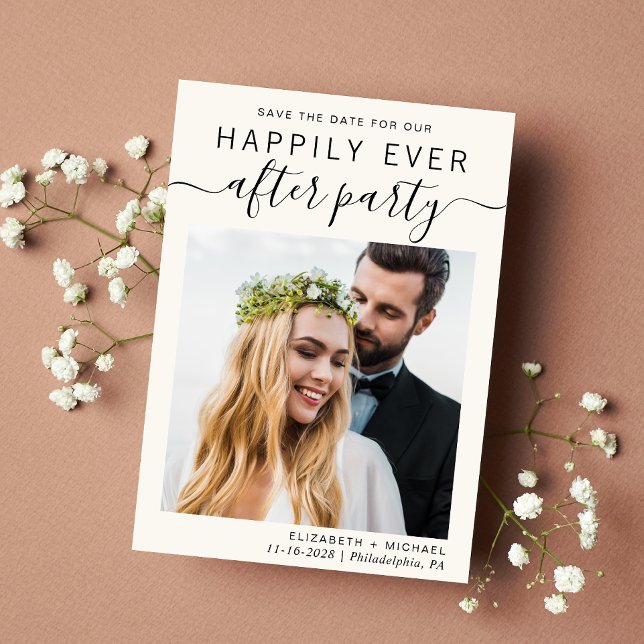 Save The Date Réception Mariage moderne - Photo Cream (A stylish save the date announcement for a reception to celebrate your elopement or private wedding)