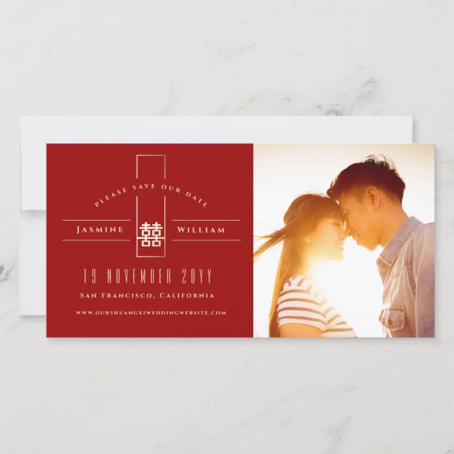 Save The Date Rectangle Double Bonheur Mariage chinois photo (Devant)