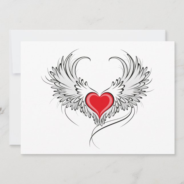Save The Date Red Angel Coeur avec ailes (Devant)