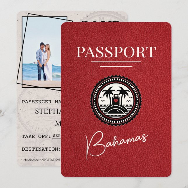 Save The Date Red Bahamas Passport Enregistrer La Date (Devant / Derrière)