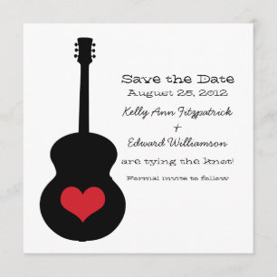 Save The Date Red/Black Guitar Heart Enregistrer la date Invitat