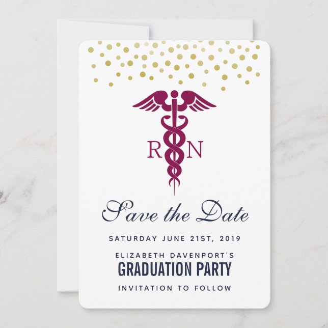 Save The Date Red Caduceus Nurse Graduate (Devant)