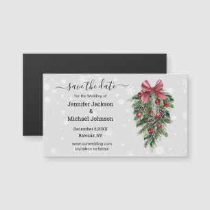 save the date red christmas vintage chic magnet