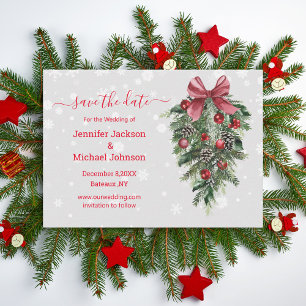 save the date red christmas vintage decor wedding card