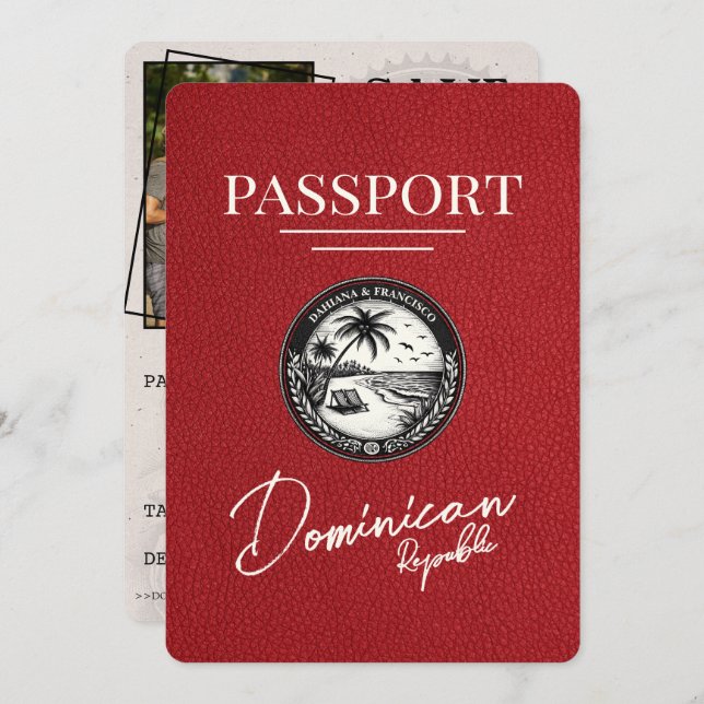Save The Date Red Dominican Republic Passeport Enregistrer La Da (Devant / Derrière)