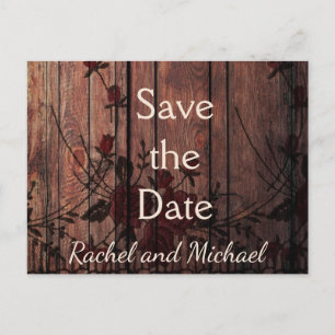 Save the Date Red Faux Lace and Wood Announcement Postcard