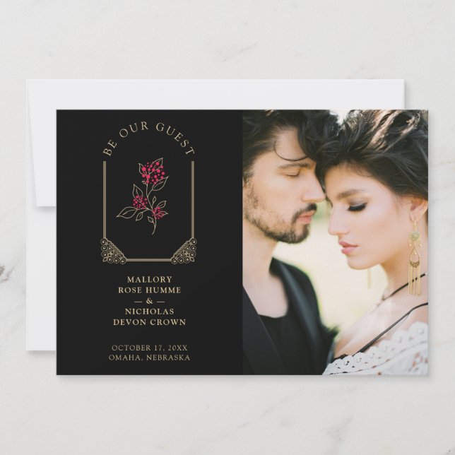 Save The Date Red Floral Golden Simulated Dome Arch Wedding (Devant)