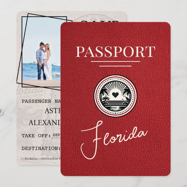 Save The Date Red Florida Passport Enregistrer La Date (Devant / Derrière)