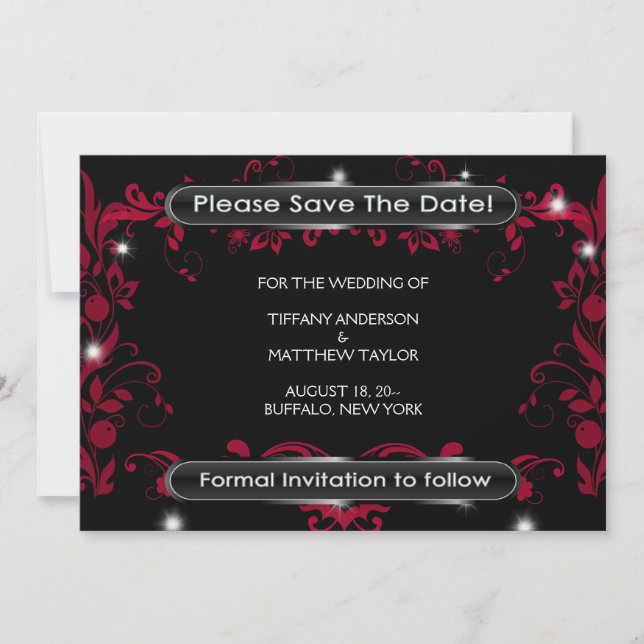 Save The Date Red Flourish Black Enregistrer la date (Devant)