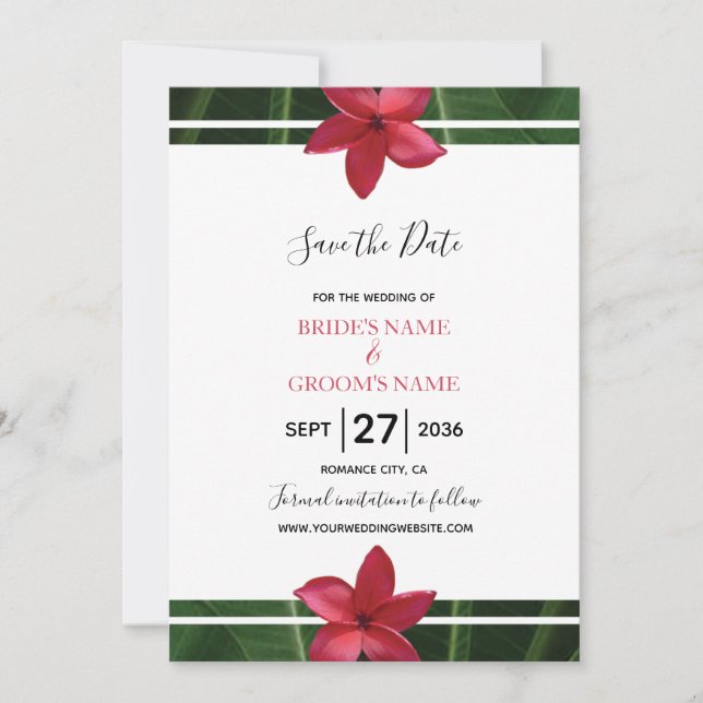 Save The Date Red Frangipani Plumeria Mariage Enregistrer La Dat (Devant)