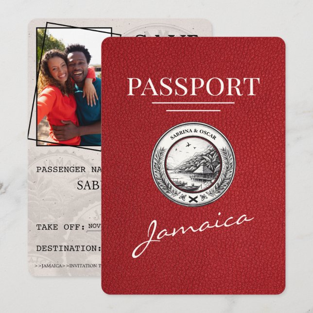Save The Date Red Jamaïque Passport Enregistrer La Date (Devant / Derrière)