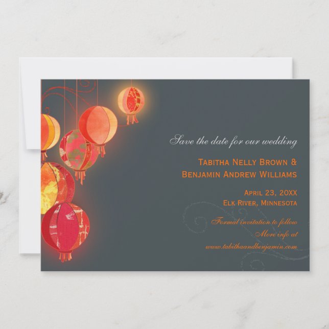 Save The Date Red Lanterns Charcoal Grey Wedding Enregistrer la  (Devant)