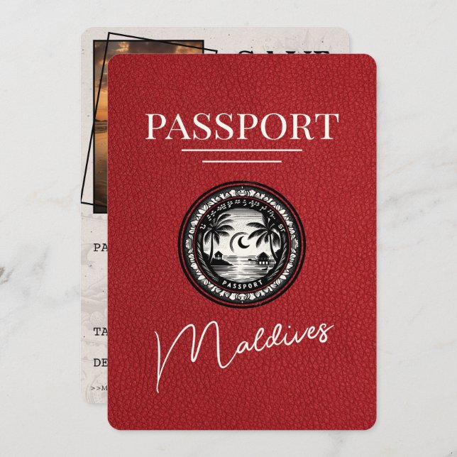 Save The Date Red Maldives Passport Enregistrer La Date (Devant / Derrière)
