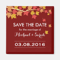 Save The Date Red Maple Leaves Fall Wedding Magnet