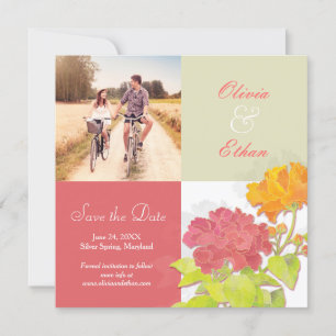 Save The Date Red Orange Floral Mariage Photo Enregistrer la dat