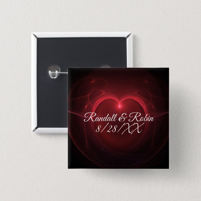 Save The Date Red Outline Centre Heart On Black 2 Inch Square Button (Front & Back)