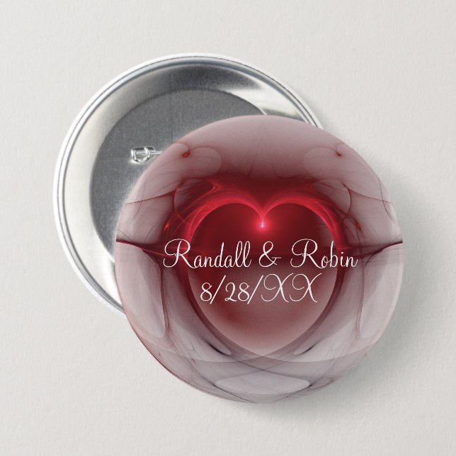 Save The Date Red Outline Lighted Heart 3 Inch Round Button (Front & Back)