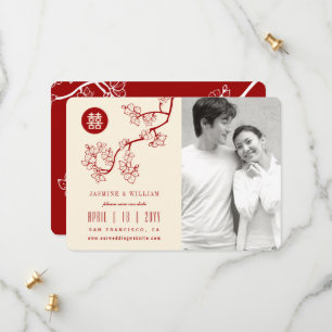 Save The Date Red Peach Blossoms chinois Double Happy Photo